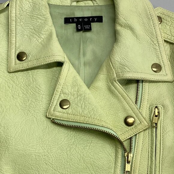 Theory Women’s Lamb Leather Biker Jacket – Lime Green - Picture 4 of 11